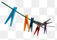 Clothespins on wire png, transparent background