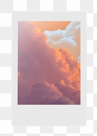 Cloudy sky png instant photo frame sticker, transparent background