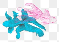 PNG two fishes, illustration, collage element, transparent background