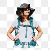 Woman backpacker png, transparent background