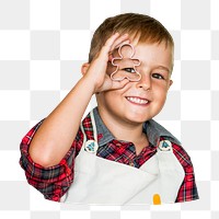 Boy holding cookie cutter png, transparent background