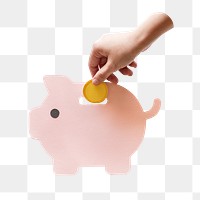 Piggy bank hand png, transparent background