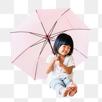 Girl holding umbrella png, transparent background