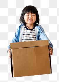 Girl holding box png, transparent background