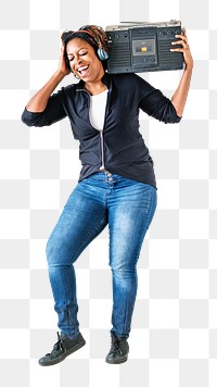 Woman holding boombox png, transparent background