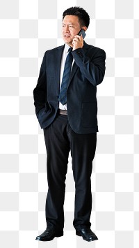 Businessman png having phone call sticker, transparent background