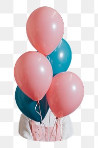 Woman colorful balloons png sticker, transparent background