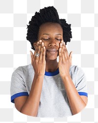 Woman touching face png sticker, transparent background