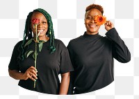 Happy black lesbian couple png, transparent background