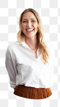 Smiling blonde woman png sticker, transparent background