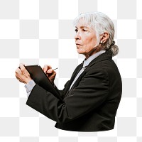 Senior businesswoman working png, transparent background