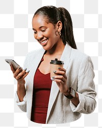 Businesswoman png texting sticker, transparent background