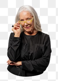 Happy senior woman png sticker, transparent background