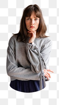 Thinking woman png sticker, transparent background