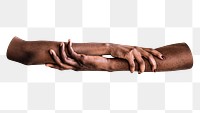 Png arms holding each other sticker, transparent background