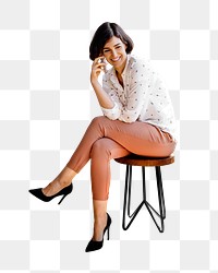 Woman on phone png sticker, transparent background