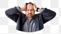 Tired businessman png sticker, transparent background