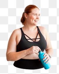 Png sportive woman holding water bottle  sticker, transparent background