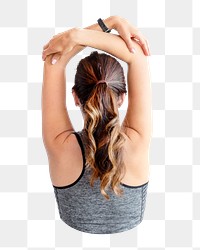 Woman stretching arms png, transparent background