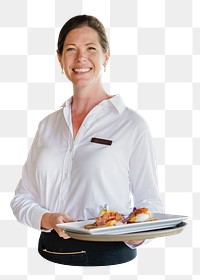 PNG waitress serving food sticker, transparent background