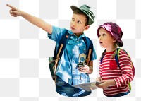 Brother showing png sister where to go sticker, transparent background