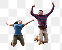 Carefree jumping couple png, transparent background