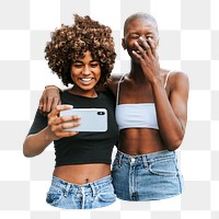 Png girls making video call sticker, transparent background