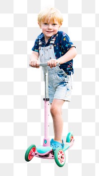 Boy riding scooter png sticker, transparent background