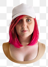 Woman png wearing white cap, transparent background