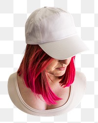 Woman png wearing white cap, transparent background