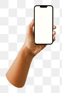 Hand holding png smartphone, transparent background