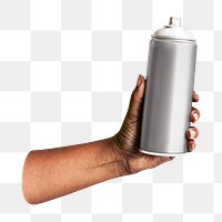 Png hand holding spray paint sticker, transparent background