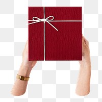 Hands holding gift box png sticker, transparent background