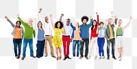 Png Diverse people with arms raised, transparent background