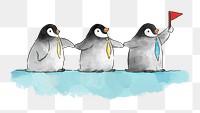 PNG cute penguins with a flag, illustration, collage element, transparent background