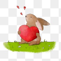 PNG Bunny holding a red heart, illustration, collage element, transparent background