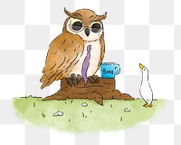 PNG Big boss owl, illustration, collage element, transparent background