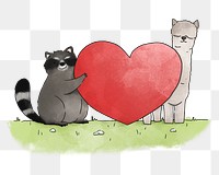 PNG Raccoon and lama in love, illustration, collage element, transparent background
