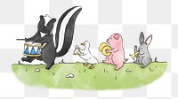 PNG Skunk marching to his own drum, illustration, collage element, transparent background