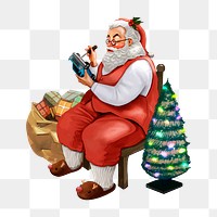 Png santa claus hand drawn element, transparent background