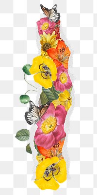 Ripped paper flowers png element, transparent background