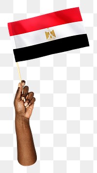 Egypt's flag png in black hand, national symbol on transparent background