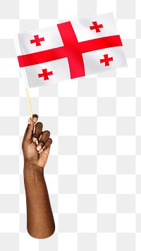 Georgia's flag png in black hand, national symbol on transparent background