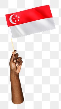 Singapore's flag png in black hand, national symbol on transparent background