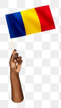 Romania's flag png in black hand on transparent background