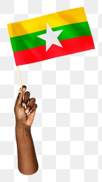 Myanmar's flag png in black hand on transparent background