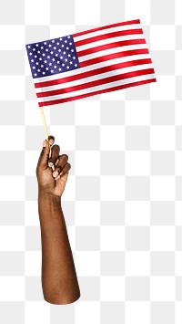 American flag png in black hand on transparent background