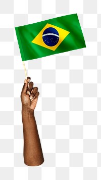 Png Brazil's flag in black hand, national symbol, transparent background