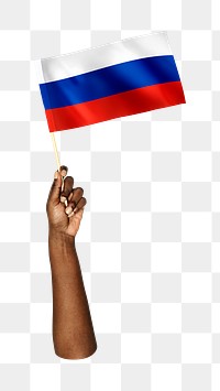 Russia's flag png in black hand on transparent background
