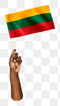 Lithuania's flag png in black hand, national symbol on transparent background